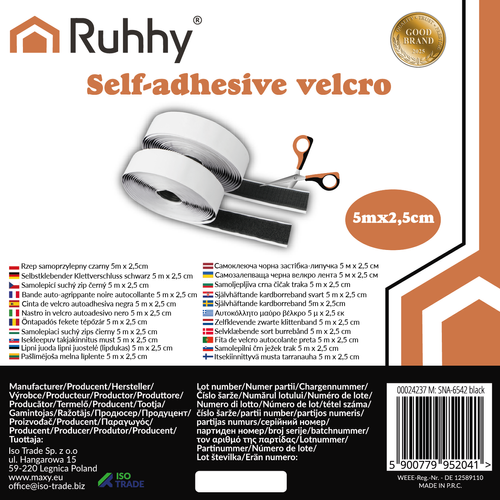 Rzep samoprzylepny czarny 5m x 2,5cm Ruhhy 24237 2 8cbc645704fcfaec923639ab838a6701